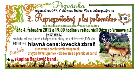 Pozvánka na 2. reprezentačný ples poľovníkov