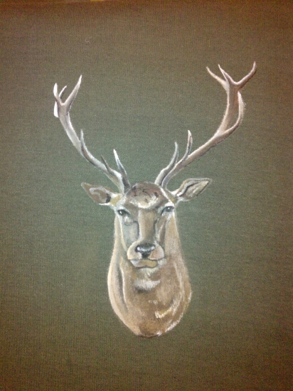 detail maľby-jeleň na tričku