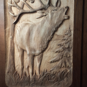 Jeleň v ruji,rezba do jaseňa