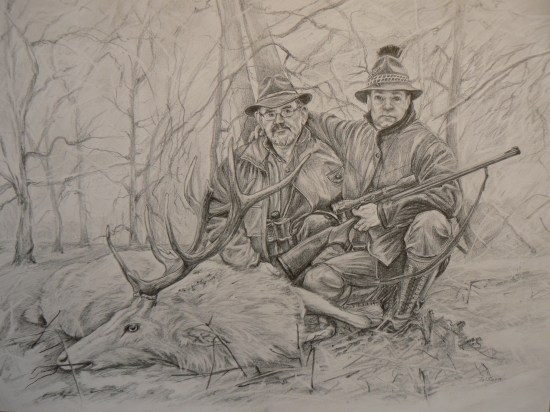 úspešný lov bieleho jeleňa-ceruza A3