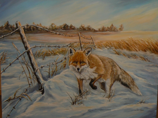 líška na love-olej 50x40cm