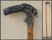 Vychádzková poľovnícka palička, rukoväť striebro, drevo drieňonica