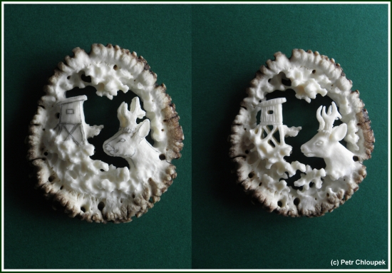 Moje práce - řezba v jelení růži (srnec a kazatelna)