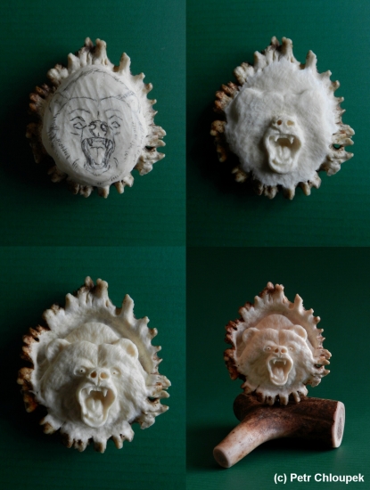 Takhle řezba grizzlyho do losí růže vznikala