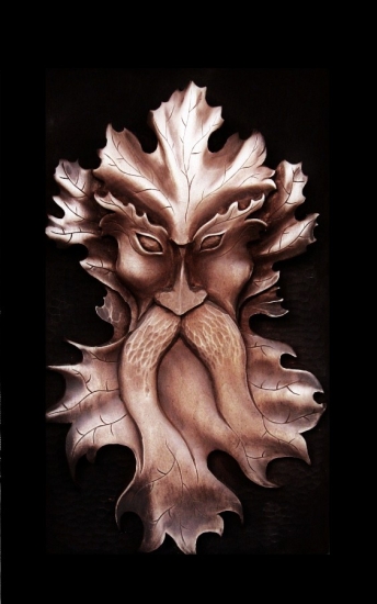 Lesní bytost-Green Man (řezba z lipového dřeva)