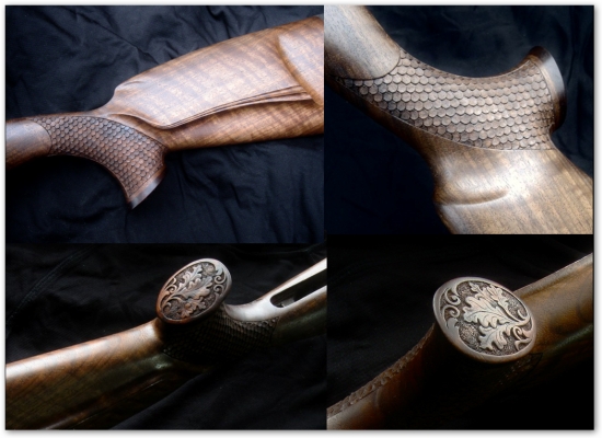 Zdobená pažba na CZ 550 (detaily)