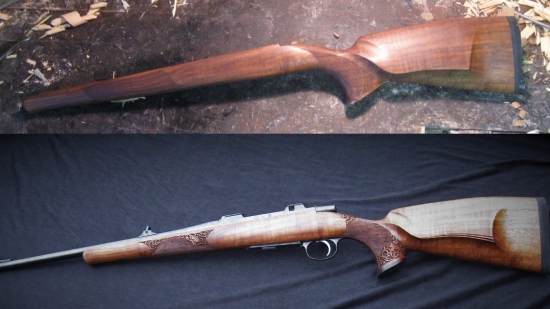 Úprava pažby na CZ 557 (Foto před a po úpravě)