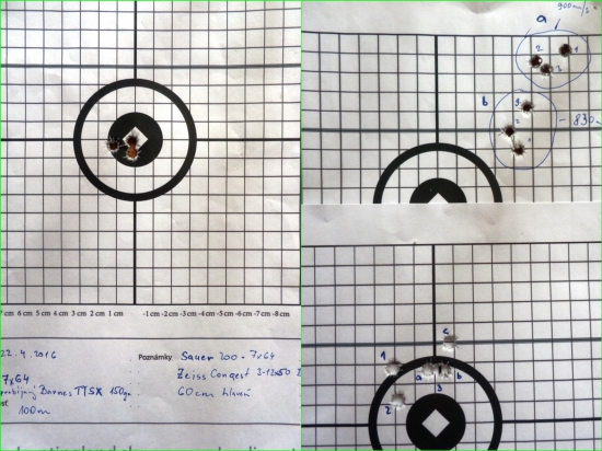 7x64 - Barnes TTSX 150gr -  test rôznych navážok +  finálové natrelenie