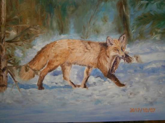 Líška s raticou.Olej na dreve