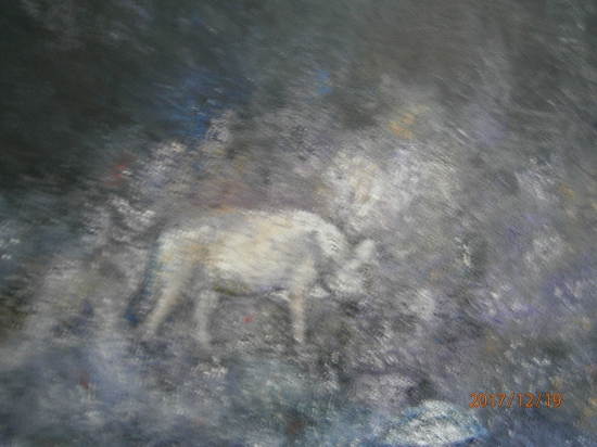 Vlk v noci.Olej na dreve