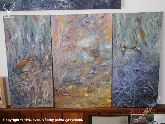 Vtáčí svet-triptych.Olej na dreve