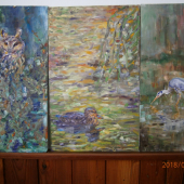 Vtáčí svet II-triptych.Olej na dreve