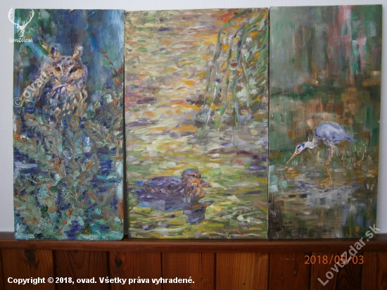 Vtáčí svet II-triptych.Olej na dreve