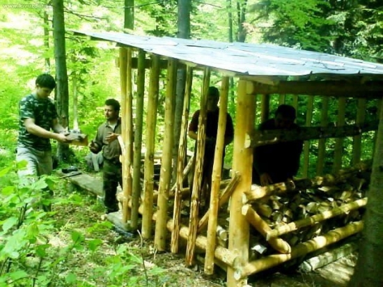 Prístrešok na drevo pri chatke.