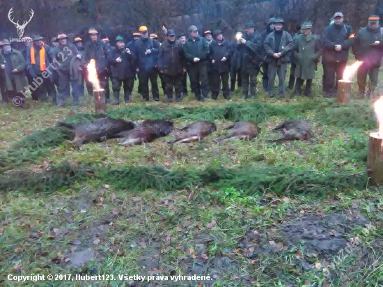 Slávnostný výrad na spoločnej poľovačke na diviačiu zver .