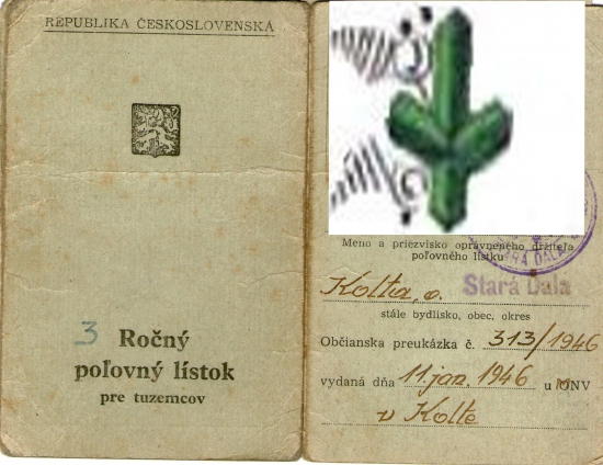 Poľovný lístok z roku1946