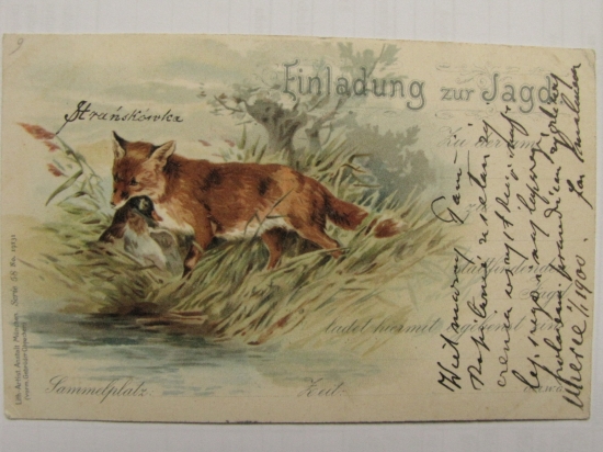 Pozvanka na polovačku, rok 1900