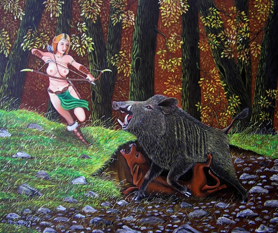 Diana na love, akryl na plátne 50x60cm