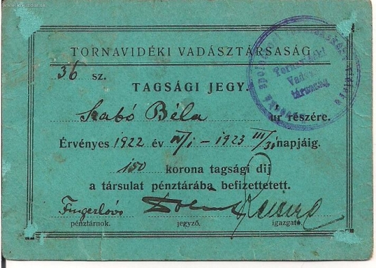 Členský preukaz 1922-23