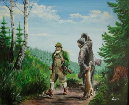 Nečekané setkání - olej,sololit,cca35x45