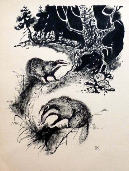 Jazvece - tuš a štetec 30x40