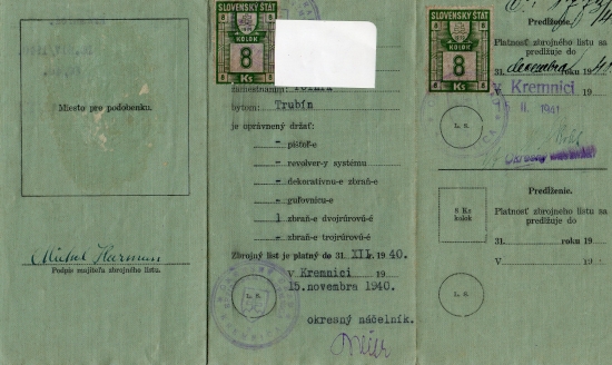 Zbrojný preukaz z roku 1940