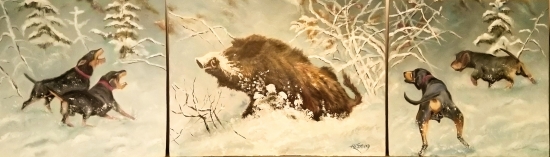 Psy útočiace na raneného diviaka