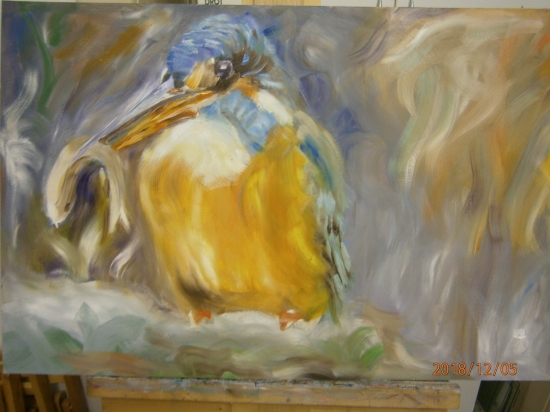 Rybarik.Olej na dreve.