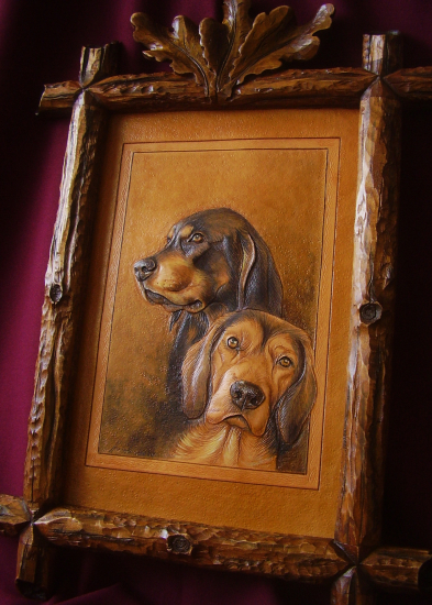 Obraz v koži ,21x32cm+ drevený rám