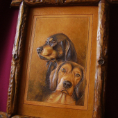 Obraz v koži ,21x32cm+ drevený rám