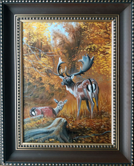 Jeseň s danielmi - olej,plátno 42x30