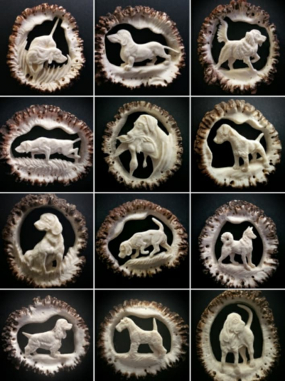 Lovecké psy - kolekcia vyrezávaných ružíc