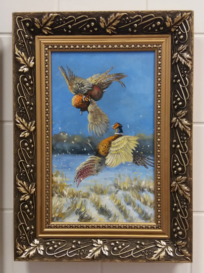 Súboj bažantov - olejomaľba