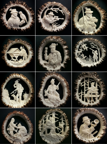 Kolekcia vyrezávaných ružíc s poľovníckou tematikou