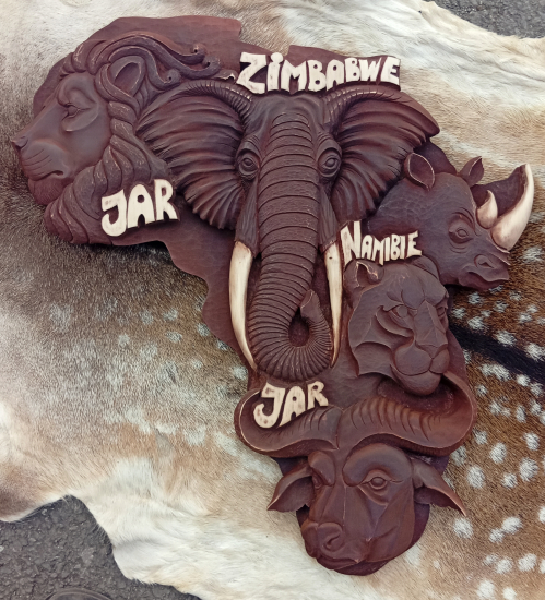 Africké pětka (reliéf z lipového dřeva, ruční práce na objednávku)