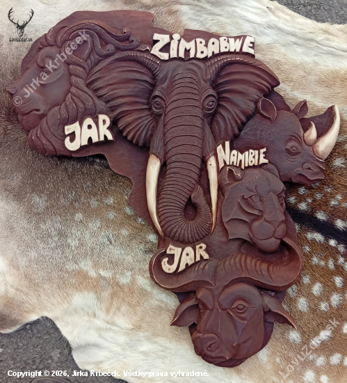 Africké pětka (reliéf z lipového dřeva, ruční práce na objednávku)