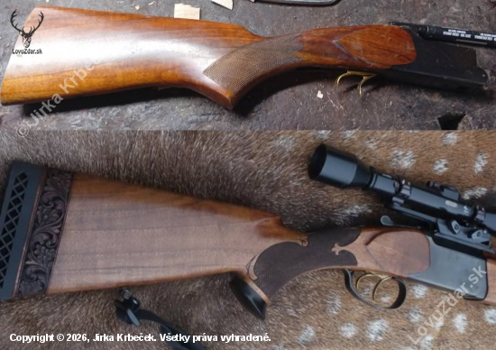 Celková úprava pažby IŽ94, prodloužení a decentní zdobení, foto před a po úpravě