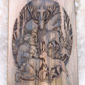 Svatý Hubert - Reliéf z ořechového dřeva 60x40cm